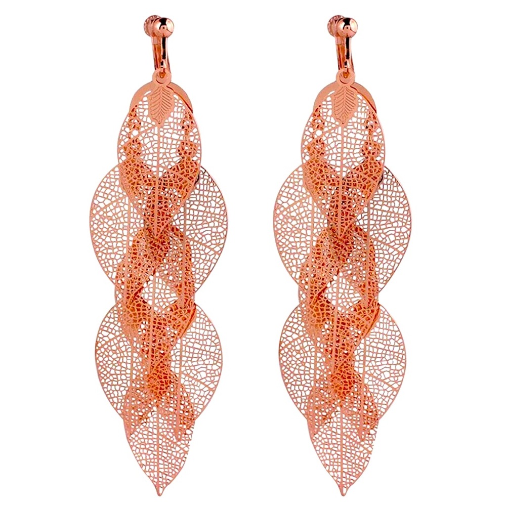 Rose Gold Multi-layer Dangle Drop Clip on Earrings